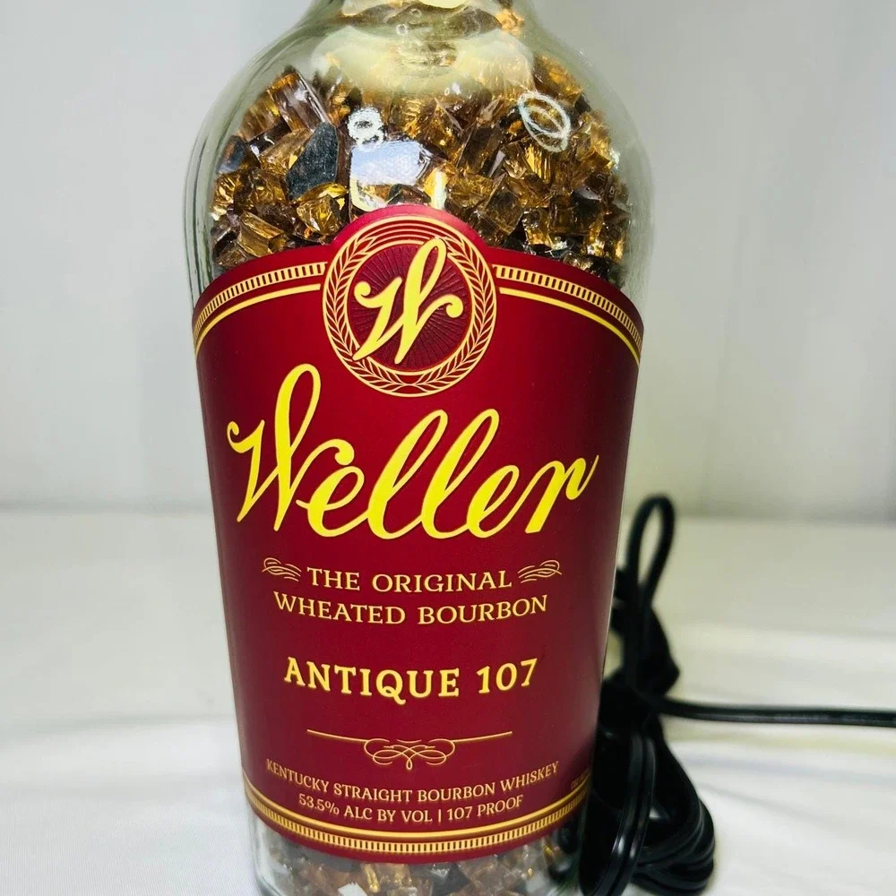 Weller Antique 107 Bourbon Bottle Lamp Upcycled Whiskey Decor with Linen Shade